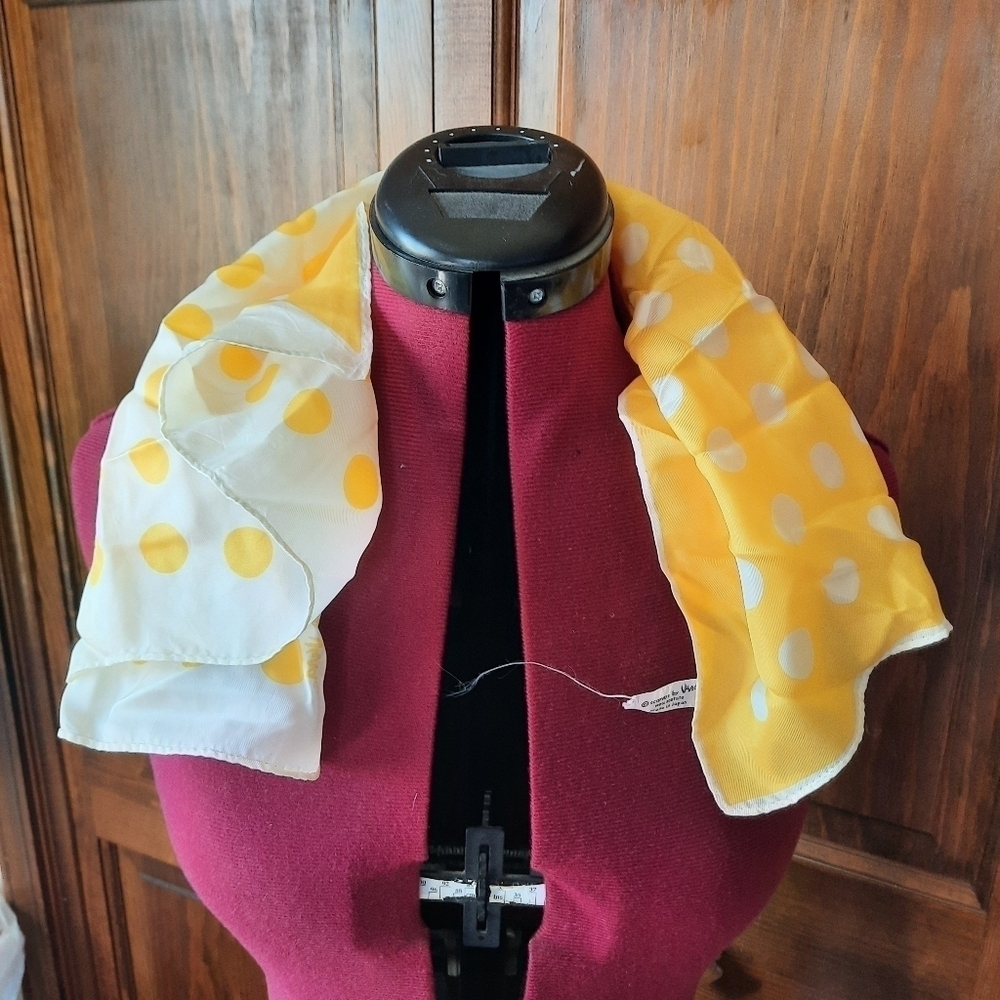 Vintage Scarves by Vera satin yellow white polka dot print scarf - Picture 9 of 9